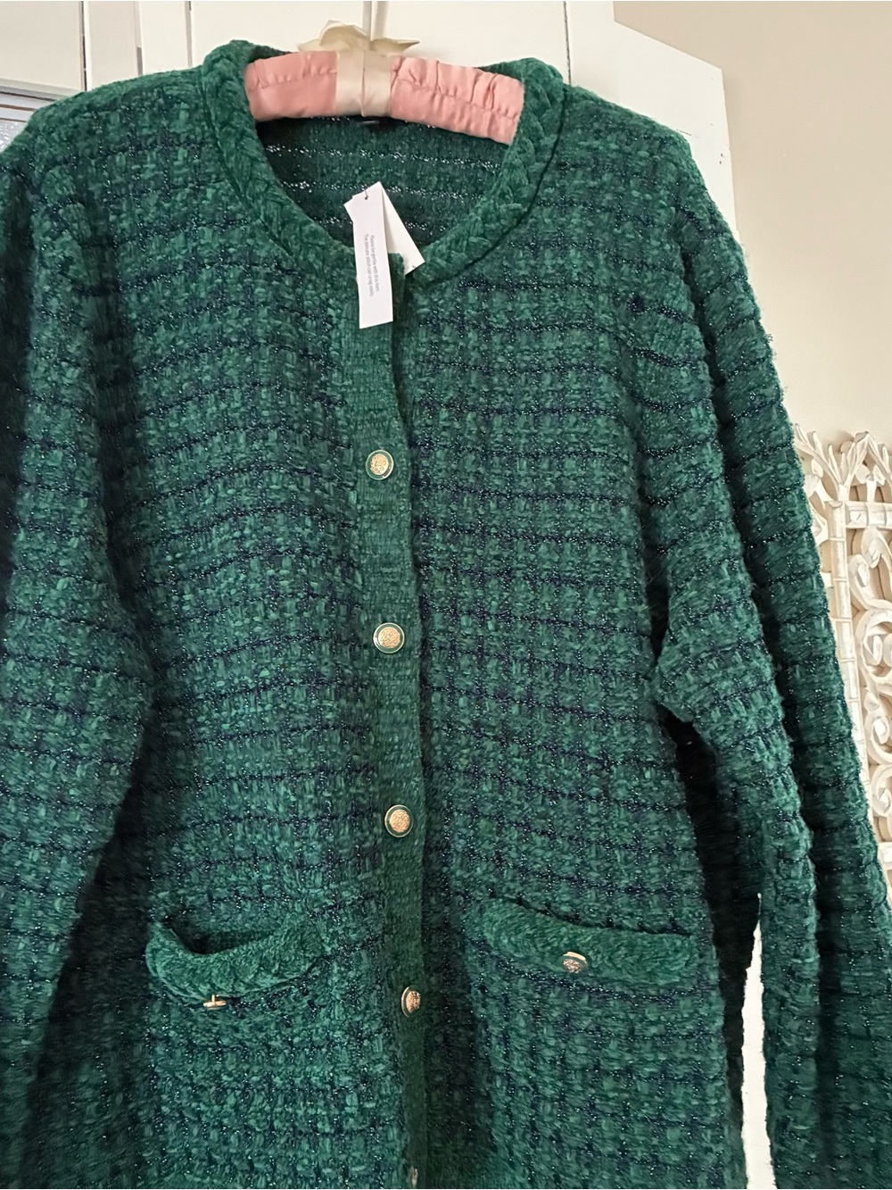 Talbots Emerald Green Bouclé Button-Front Cardigan
